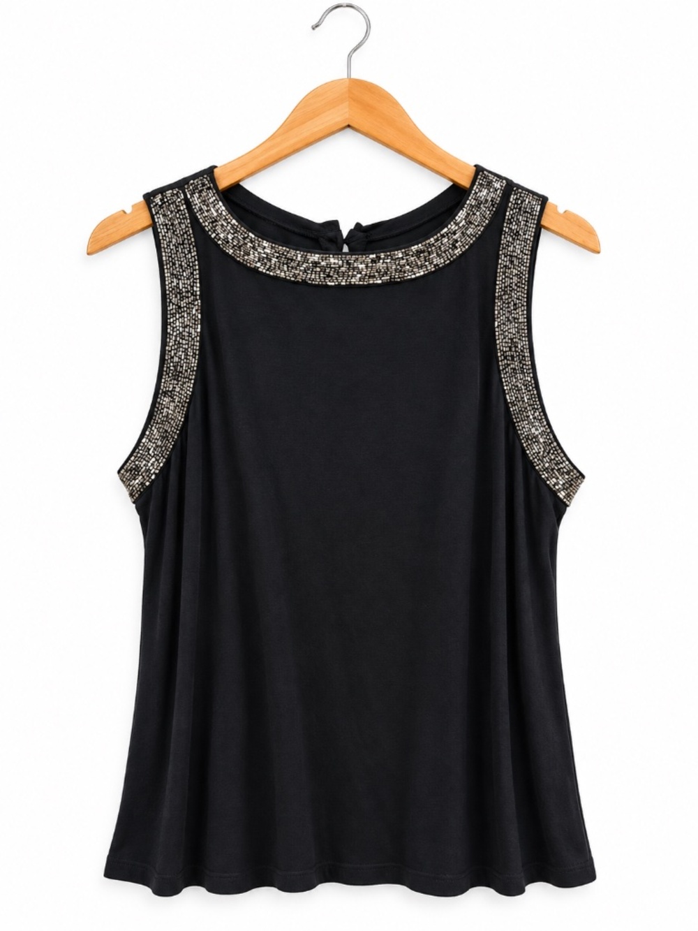 Original Frenchi Black Metallic Beaded Sleeveless Top XL